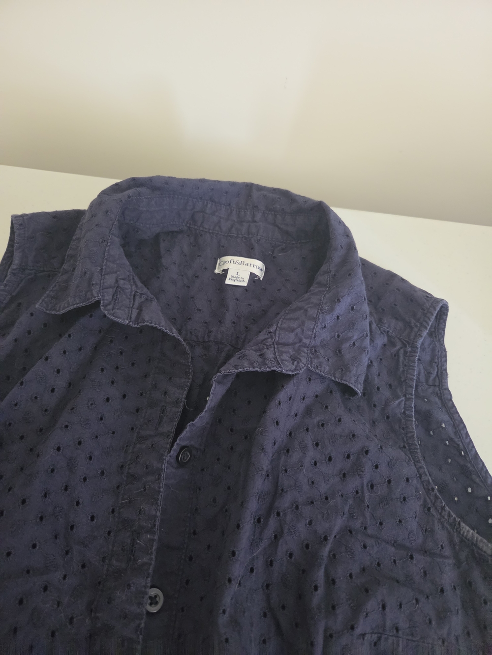 J. Crew Navy Sleeveless Eyelet Button-Front Shirt